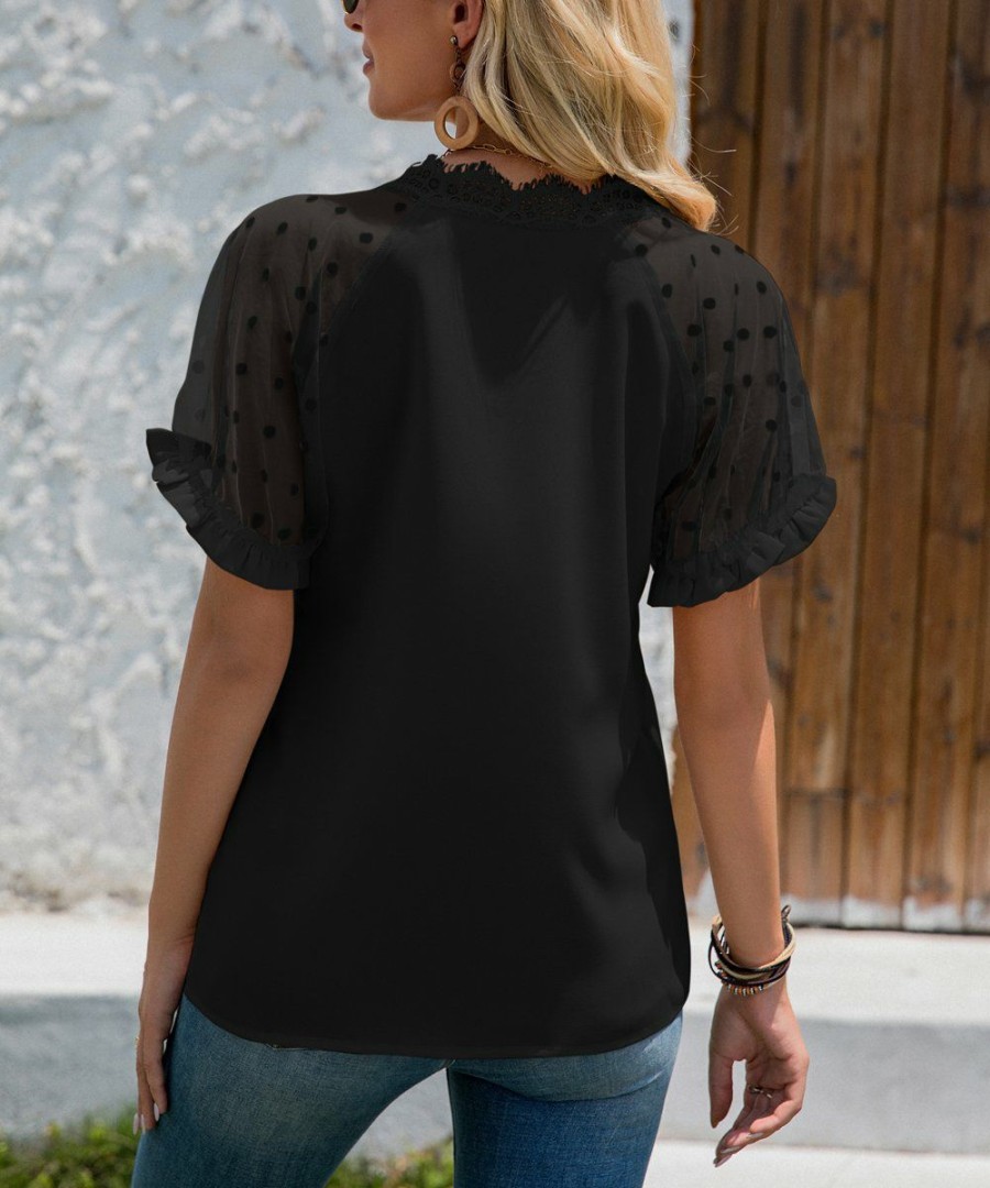 * Other | Wholesale Camisa Black Lace-Accent Hollow-Out V-Neck Top Women