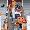 * Clothing | Wholesale Camisa Gray & Orange Cat & Jack-O'-Lantern Open Cardigan Women