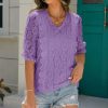 * Clothing | Outlet Camisa Purple Floral Lace Crochet V-Neck Poet-Sleeve Top Women