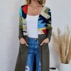 * Clothing | Wholesale Camisa Gray & Green Geometric Pocket Hi-Low Open Longline Cardigan Women