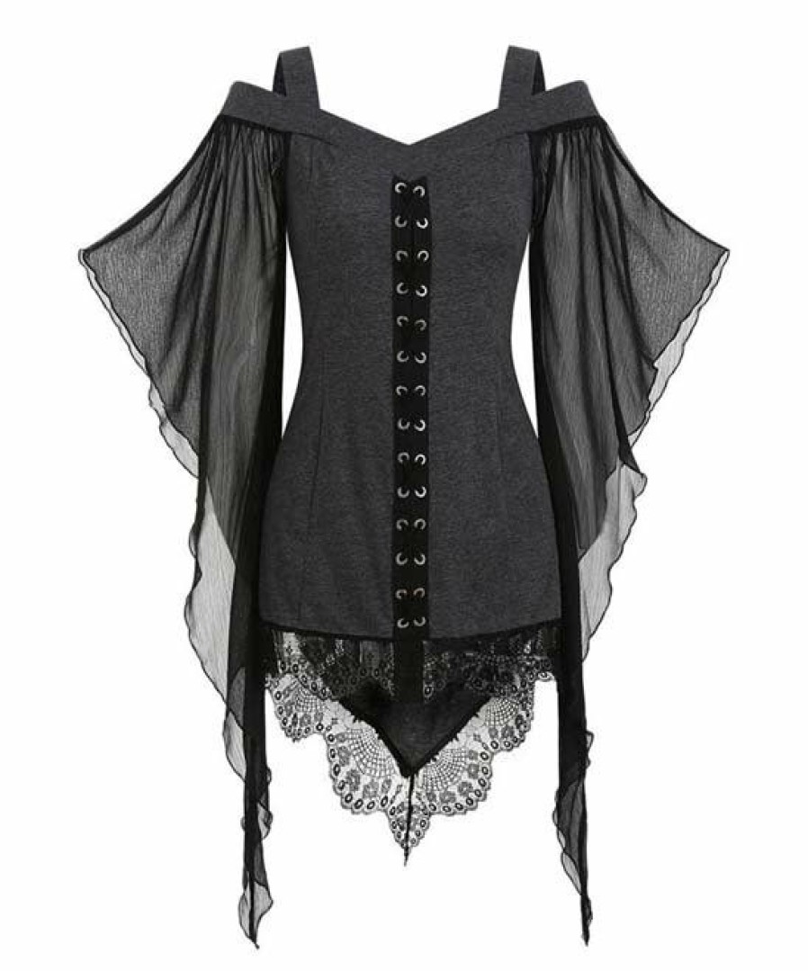 * Clothing | Top 10 Camisa Gray Corset Cutout Top Women