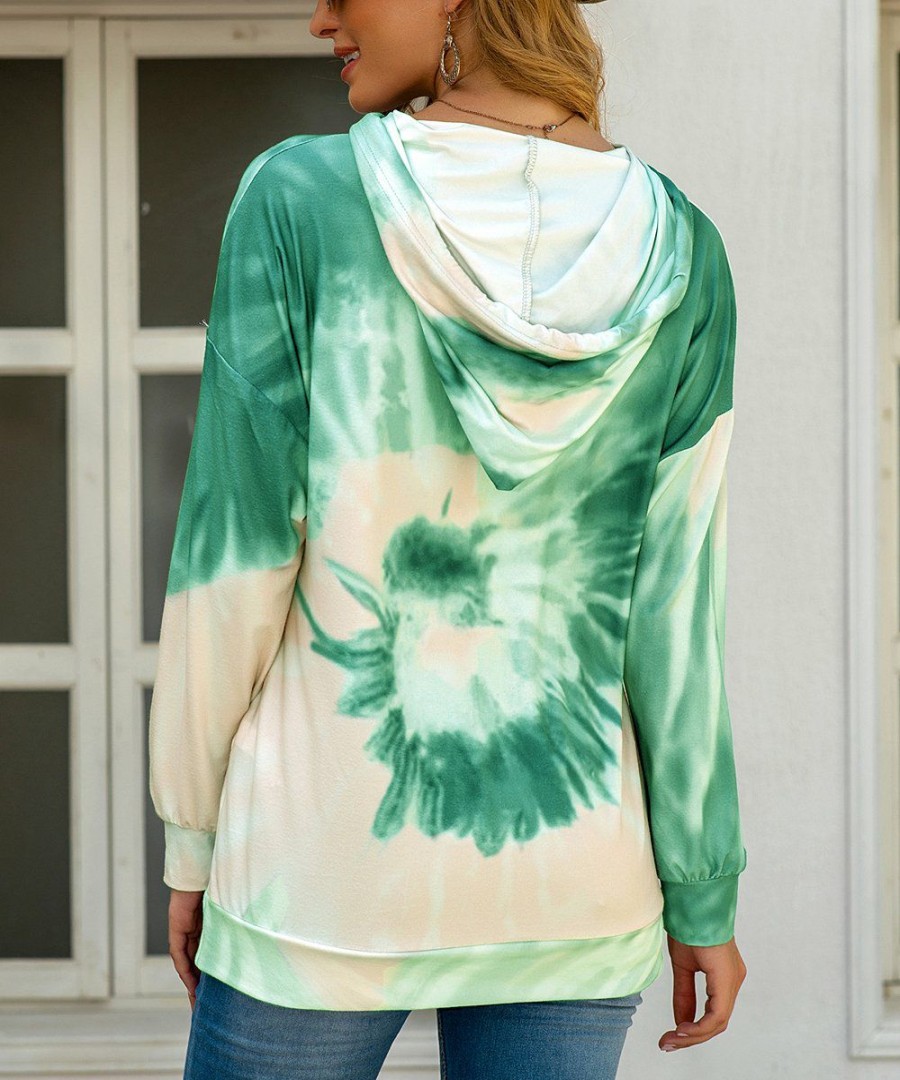 * Clothing | Budget Camisa Green Tie-Dye Swirl Hoodie Women