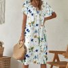 * Clothing | Discount Camisa White Floral Empire-Waist Dress Women