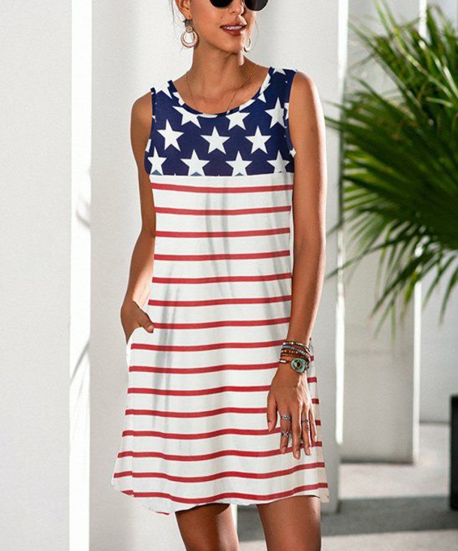 * Clothing | Coupon Camisa White Stars & Stripes Pocket Sleeveless Dress Women