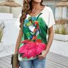 * Clothing | New Camisa Red & Green Floral Frog V-Neck Top Women