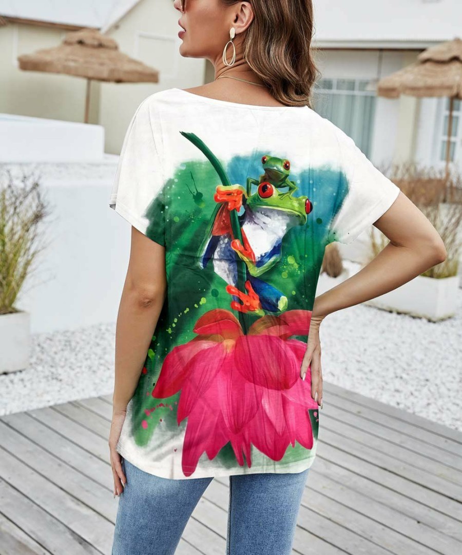 * Clothing | New Camisa Red & Green Floral Frog V-Neck Top Women