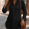 * Clothing | Top 10 Camisa Black Curved-Hem Button-Up Women