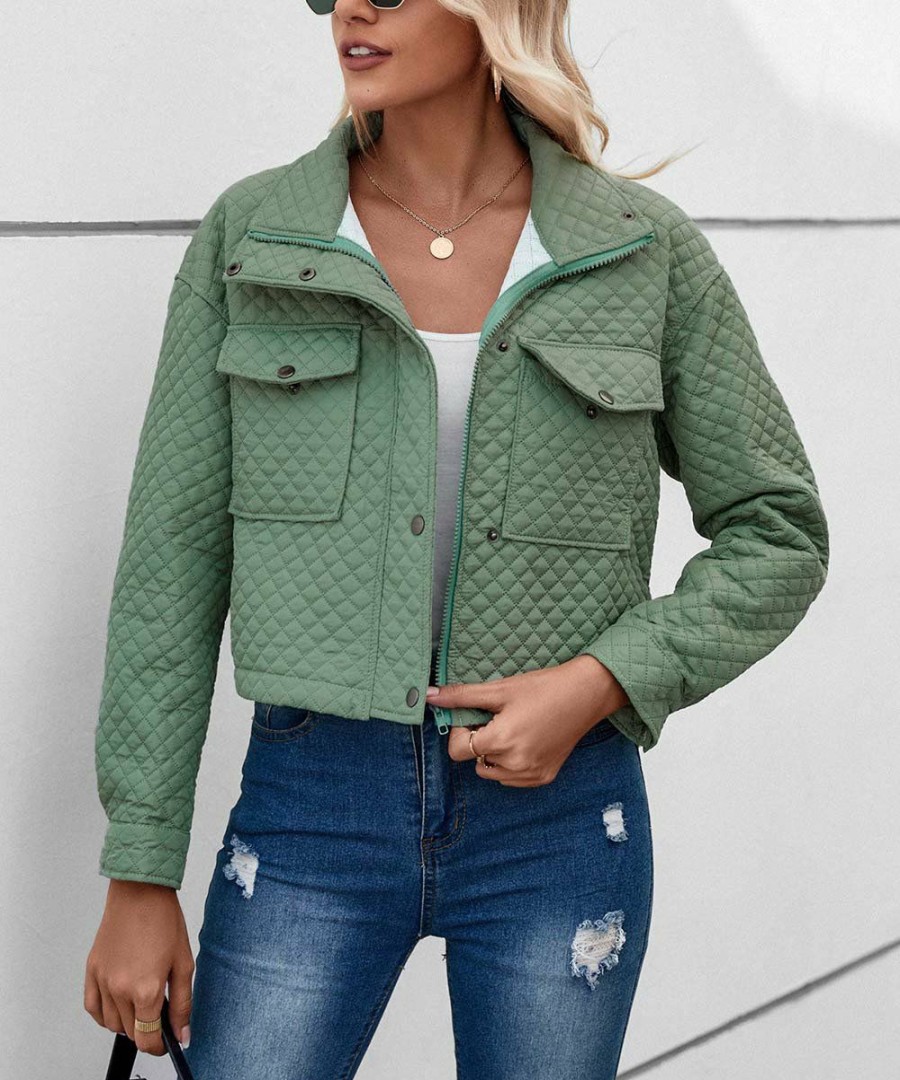 * Clothing | Best Reviews Of Camisa Green Quilted Zip Crop Jacket Women