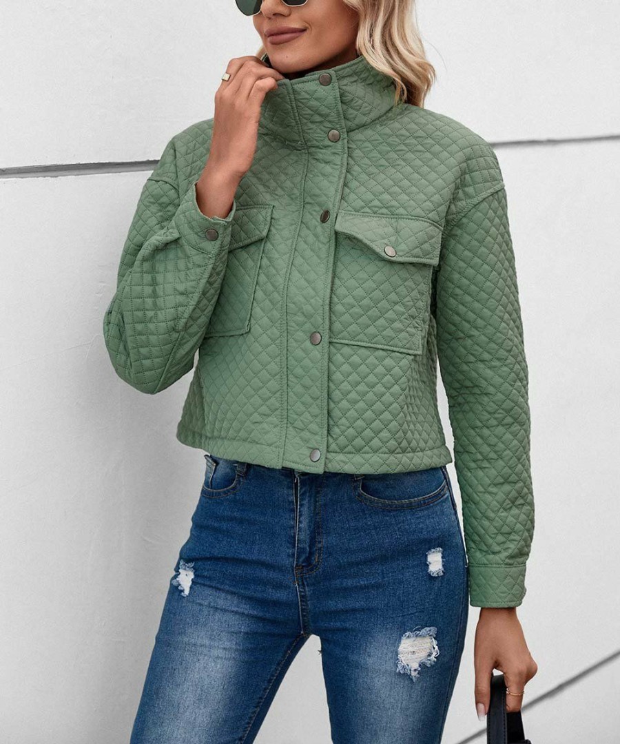 * Clothing | Best Reviews Of Camisa Green Quilted Zip Crop Jacket Women