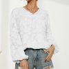 * Other | Brand New Camisa White Floral-Textured Puff-Sleeve V-Neck Top Women