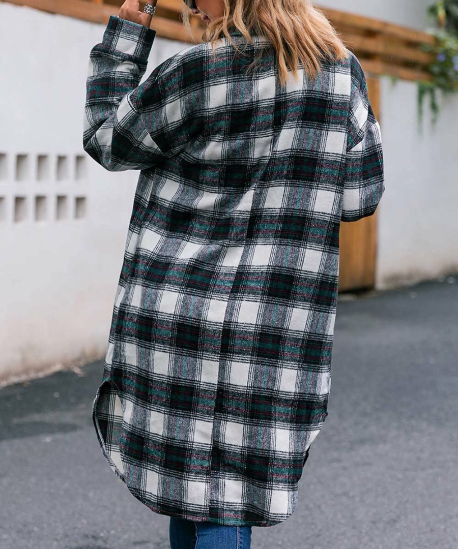 * Clothing | Hot Sale Camisa Green & White Plaid Button-Up Shacket Women