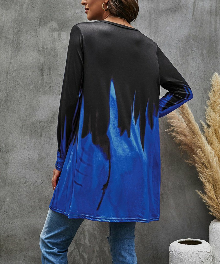 * Clothing | Hot Sale Camisa Deep Blue & Black Dip-Dye Pocket Open Cardigan Women