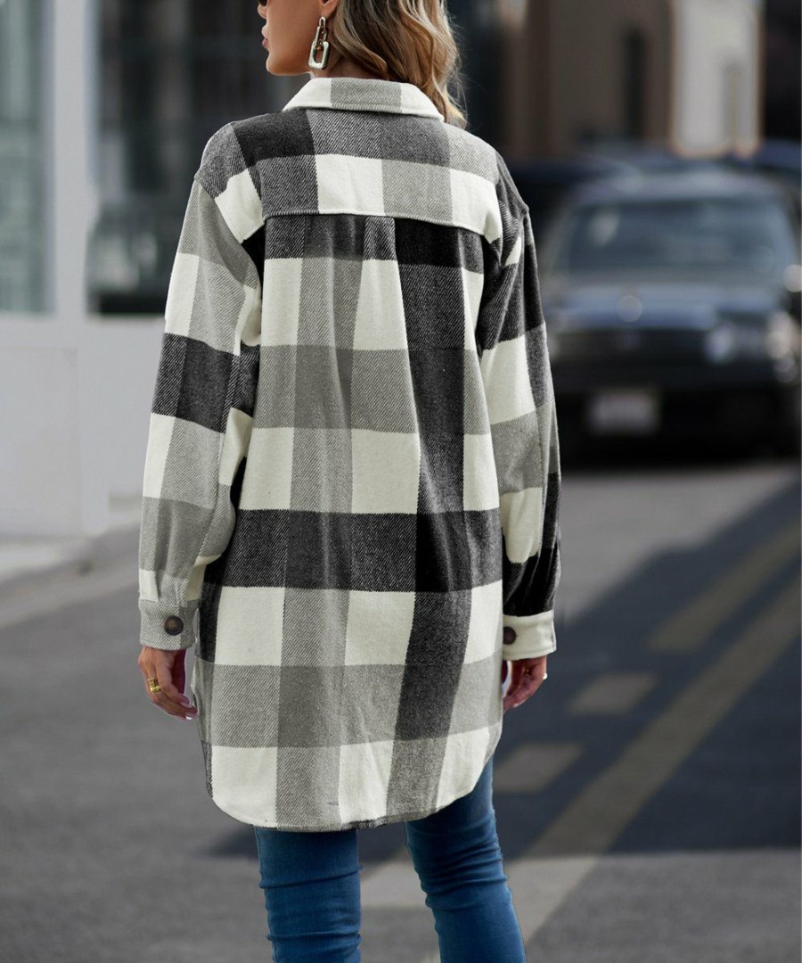 * Clothing | Cheapest Camisa Black Plaid Pocket Longline Shacket Women