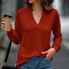 * Clothing | Coupon Camisa Red Knit Long-Sleeve V-Neck Top Women