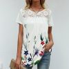 * Clothing | New Camisa White & Purple Growing Florals Lace-Neck A-Line Top Plus