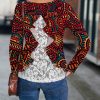 * Clothing | Buy Camisa Red Geometric Lace-Panel Long-Sleeve Tee Women