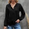 * Clothing | Budget Camisa Black Puff-Sleeve Henley Women