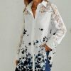 * Clothing | Best Sale Camisa White & Blue Floral Lace-Accent Button-Up Tunic Women