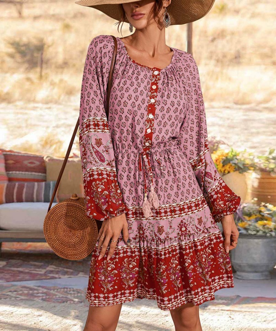 * Clothing | Buy Camisa Pink Patchwork Peasant Dress Women