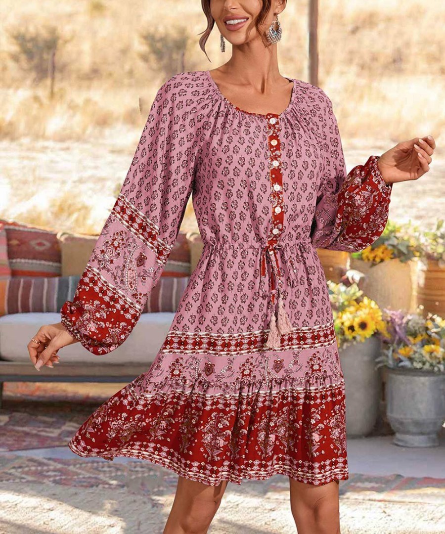 * Clothing | Buy Camisa Pink Patchwork Peasant Dress Women