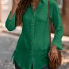 * Clothing | Cheap Camisa Green Bell-Sleeve Button-Up Blouse Women