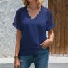 * Clothing | Best Pirce Camisa Navy Lace-Accent Hollow-Out V-Neck Top Women