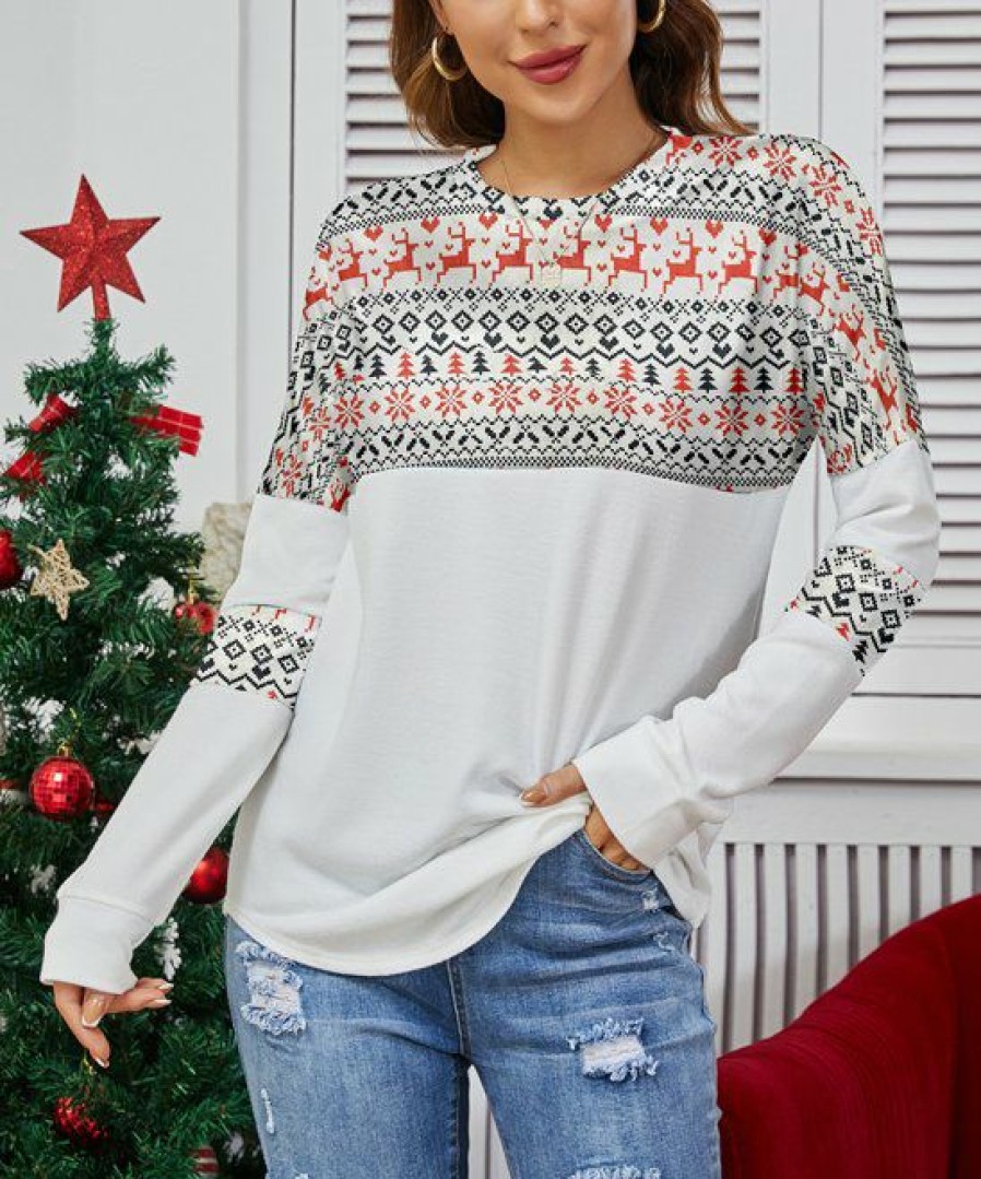 * Clothing | Discount Camisa White Fair Isle Elk Long-Sleeve Tee Women