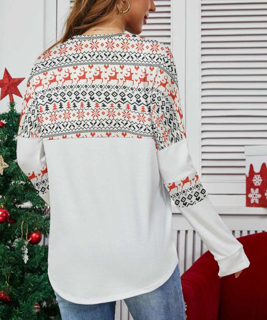 * Clothing | Discount Camisa White Fair Isle Elk Long-Sleeve Tee Women