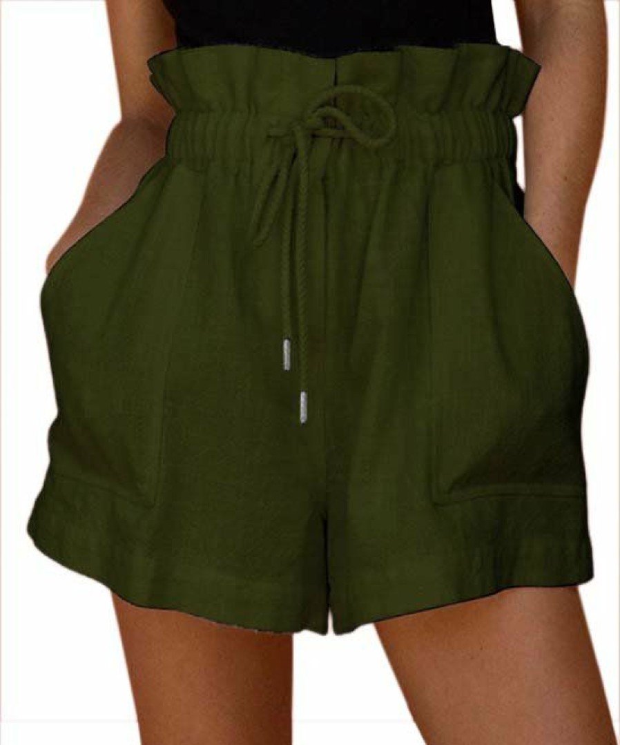 * Clothing | Best Pirce Camisa Green Pocket Paper Bag Shorts Women