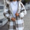 * Clothing | Outlet Camisa Gray & White Plaid Fleece Hooded Jacket Women