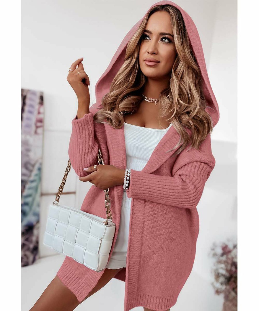 * Clothing | Wholesale Camisa Pink Hooded Open Cardigan Women