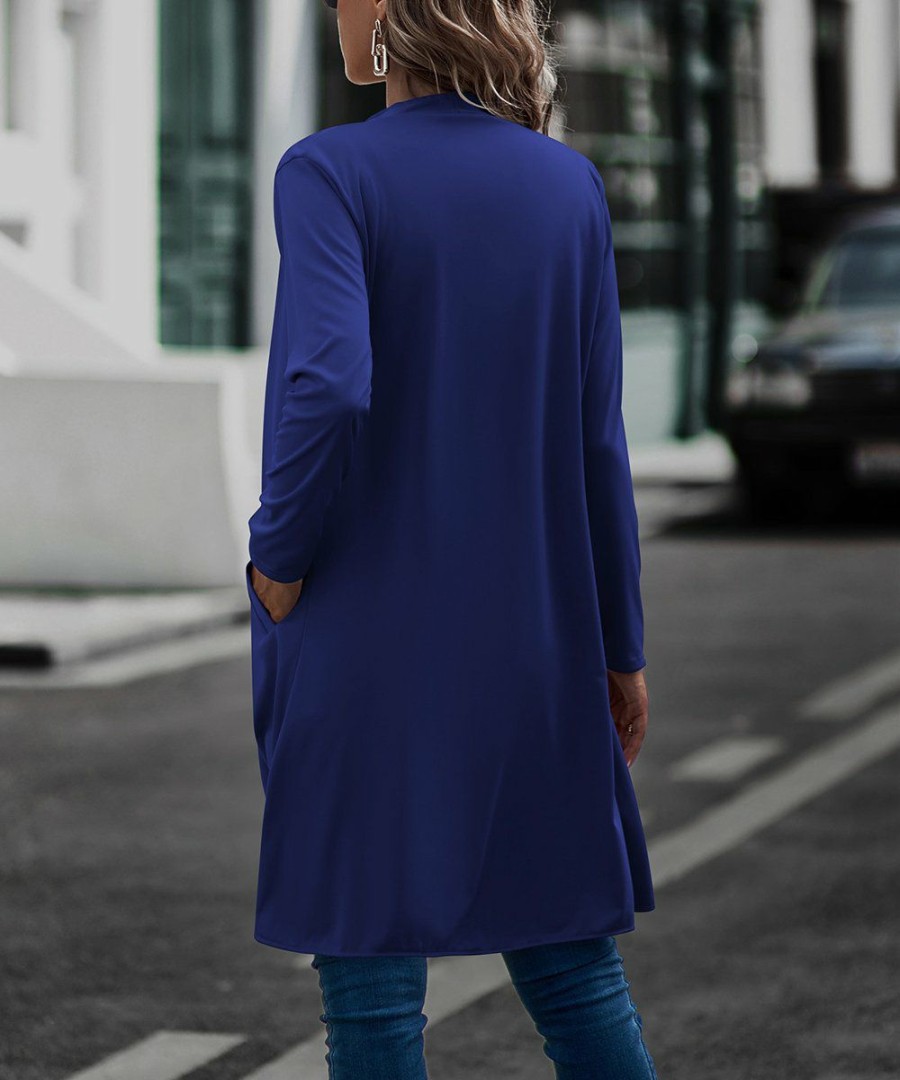 * Clothing | Best Sale Camisa Blue Draped-Lapel Longline Open Cardigan Women