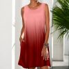 * Clothing | Cheapest Camisa Red Gradient Sleeveless Pocket Dress Women