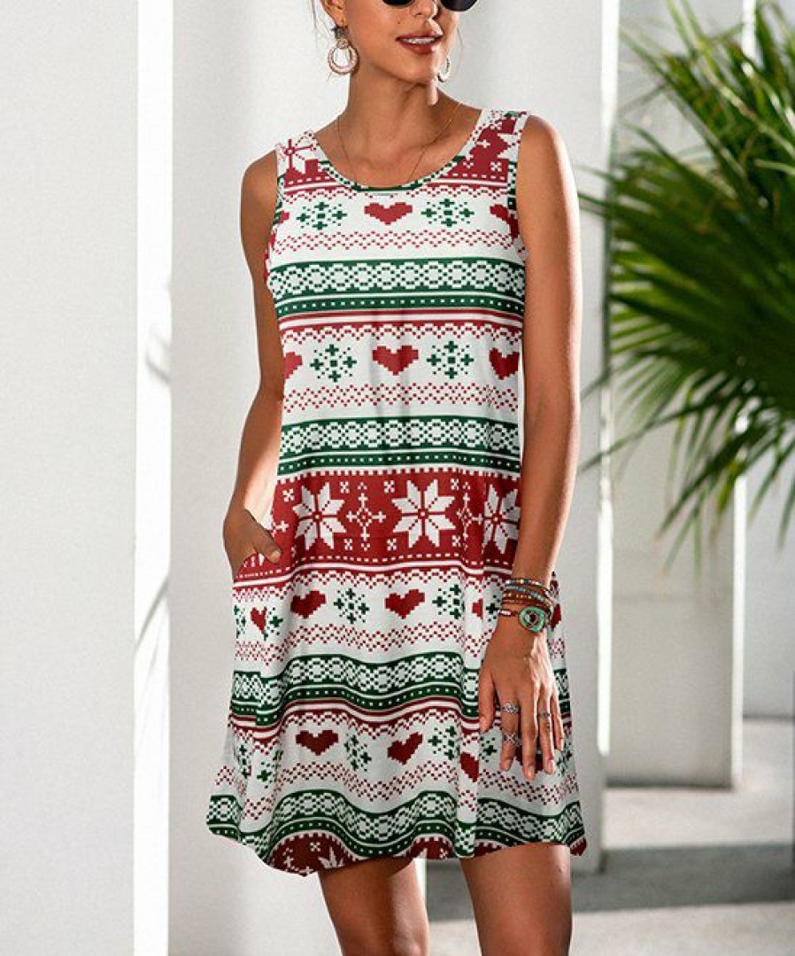 * Clothing | Buy Camisa Red & Green Fair Isle Snowflake Pocket Sleeveless Dress Women