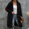 * Clothing | Budget Camisa Black & Brown Stitched Hooded Longline Open Cardigan Women