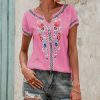 * Clothing | Wholesale Camisa Pink Floral Notch Neck Top Women