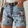 * Clothing | Budget Camisa Light Blue & Red Abstract Button-Fly Denim Shorts Women