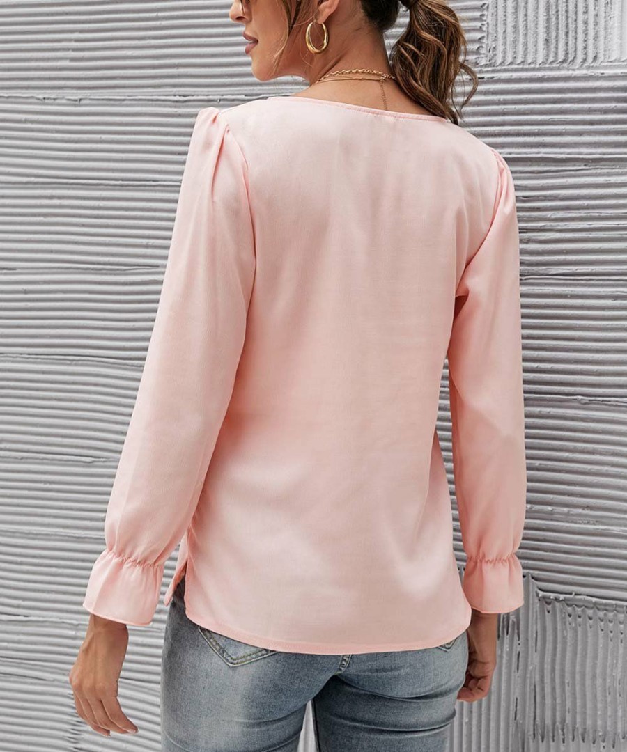 * Clothing | Buy Camisa Pink Pin Tuck Crochet-Trim Button-Front Top Women