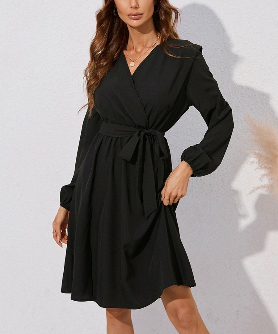 * Clothing | Budget Camisa Black Tie-Waist Long-Sleeve Wrap Dress Women