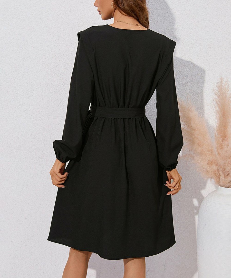 * Clothing | Budget Camisa Black Tie-Waist Long-Sleeve Wrap Dress Women