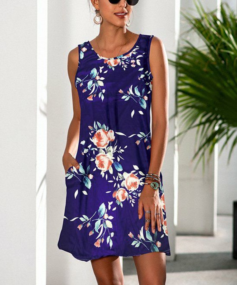 * Clothing | Coupon Camisa Navy & Blue Rose Pocket Sleeveless Dress Women