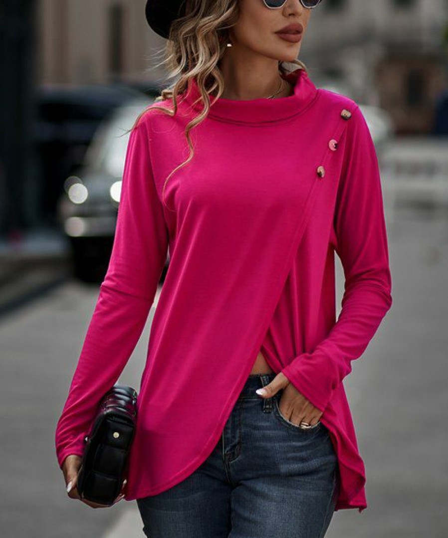 * Clothing | Promo Camisa Rose Button-Trim Cowl Neck Tulip-Hem Top Women