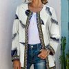 * Clothing | Wholesale Camisa White & Navy Feathers Embroidered-Trim Pocket Collarless Coat Women