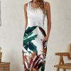 * Clothing | Hot Sale Camisa White & Green Leaf Pocket Sleeveless Dress Women