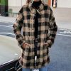 * Clothing | Coupon Camisa Khaki Buffalo Check Pocket Plush Snap-Up Coat Women