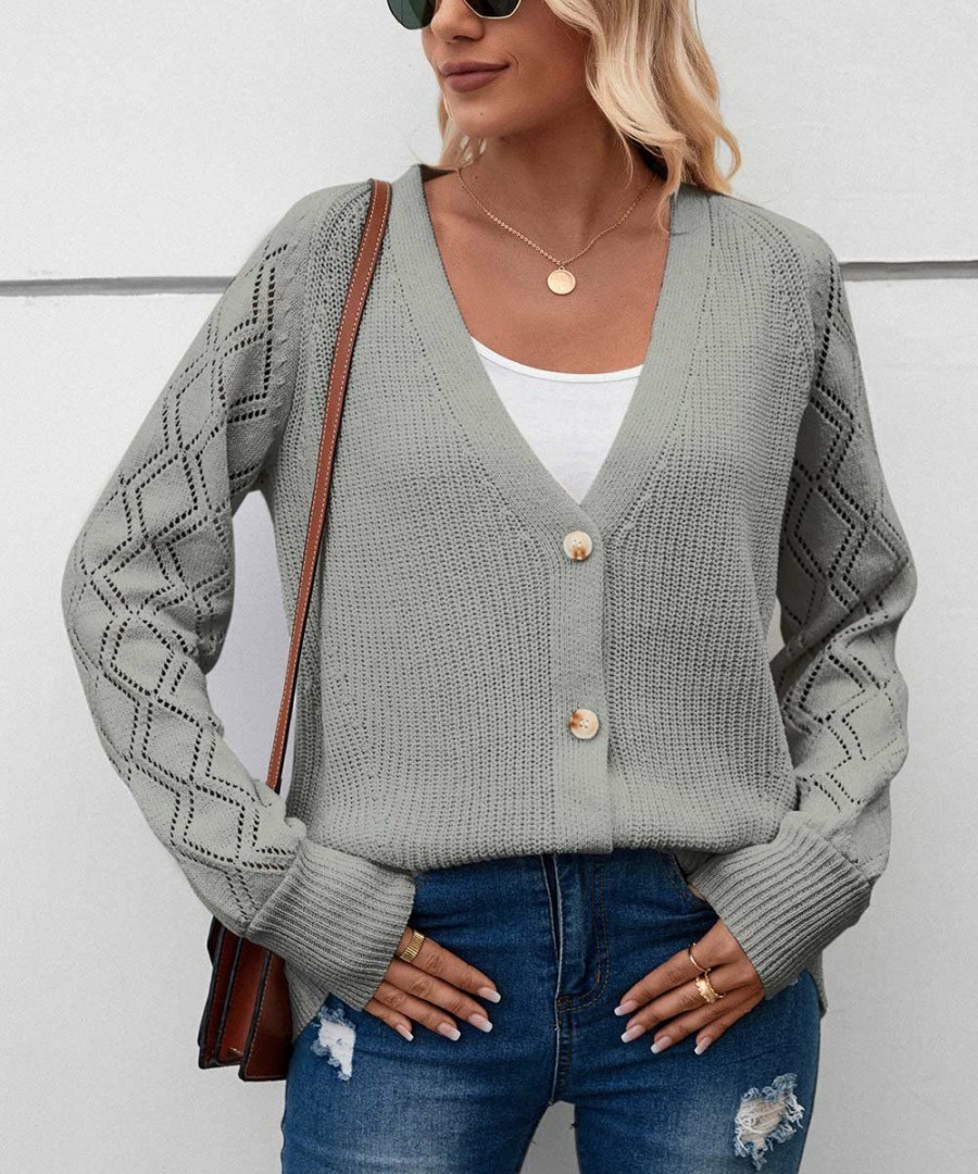 * Clothing | Best Sale Camisa Gray Diamond-Knit Button-Up V-Neck Cardigan Women