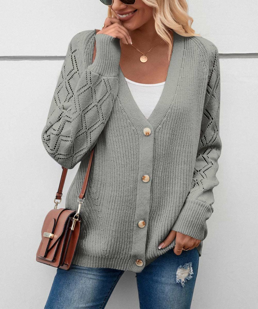 * Clothing | Best Sale Camisa Gray Diamond-Knit Button-Up V-Neck Cardigan Women