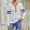 * Clothing | Promo Camisa White Stripe-Contrast Zip-Front Long-Sleeve Tee Women