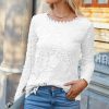 * Clothing | Best Sale Camisa White Lace-Overlay Boatneck Long-Sleeve Top Women