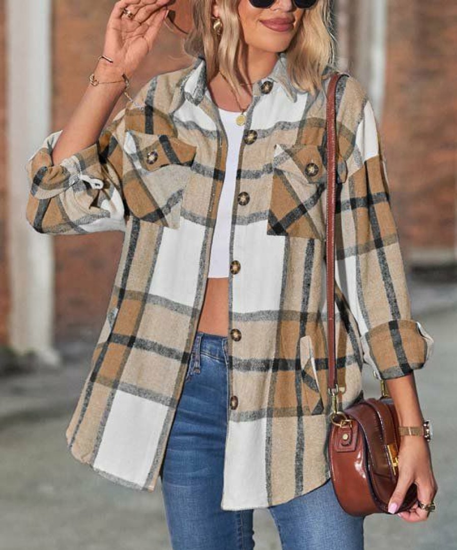 * Clothing | Budget Camisa Khaki Plaid Shacket Women